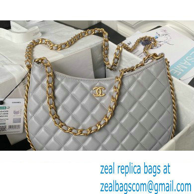 Chanel Shiny Crumpled Lambskin & Gold-Tone Metal Large Hobo Bag AS4368 Gray 2023